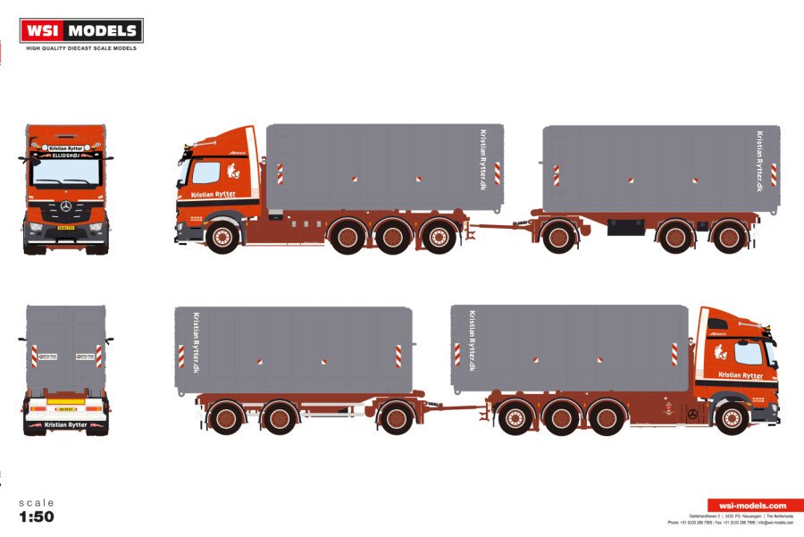 Kristian Rytter; MERCEDES-BENZ AROCS MP4 2.300MM STREAM SPACE 8X4 RIGED TRUCK DRAWBAR WITH HOOKLIFT SYSTEM - 7 AXLE + 2X 40M3 CONTAINER