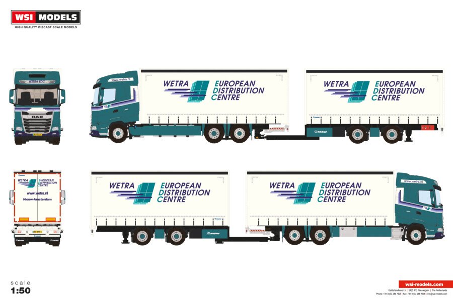 Wetra EDC; DAF XG RIGED CURTAINSIDE TRUCK 6X2 TAG AXLE RIGED CURTAINSIDE DRAWBAR CENTRE-AXLED TRAILER - 5 AXLE