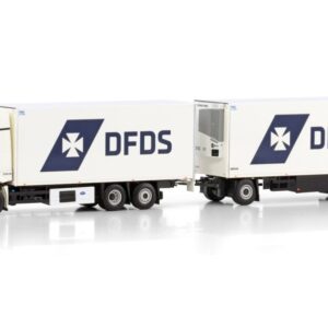 DFDS; MERCEDES-BENZ ACTROS MP5 GIGA SPACE RIGED REEFER TRUCK 6X2 TAG AXLE RIGED REEFER DRAWBAR TURNTABLE TRAILER - 5 AXLE