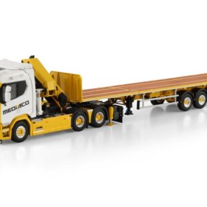 Mediaco; SCANIA R NORMAL CR20N 6X4 FLATBED TRAILER - 3 AXLE WITH PALFINGER PK 65002 SH + JIB